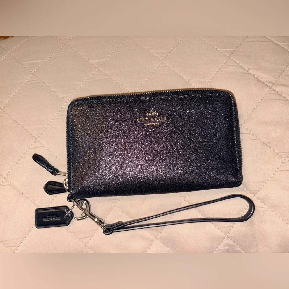 COACH Double Zip Wallet Wristlet in Black Glitter Resined Canvas - LIKE NEW - Picture 14 of 14